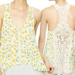 Free People  Yellow Floral High Low Crochet Inset Tank Top Flowy size XS Photo 0