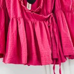 NEW byTiMo Bubble Wrap Crinkled Puffed Shoulder Blouse Pink Med Peasant Coquette Photo 12