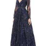 Mac Duggal  LONG SLEEVE EMBELLISHED EVENING GOWN IN MIDNIGHT BLUE 67113 SIZE 18 Photo 0