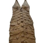 Cache Vintage Bronze Halter Shimmer Tiered Ruffle Mesh Accent Bodycon Dress Photo 0