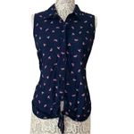 Westport Navy Sleeveless Button-Down Tie Front Top – Watermelon Print Photo 1