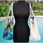 Cache Reversible Ivory Pearl Patent Leather Canvas Tropical Purse Bag NWT $175 Photo 4