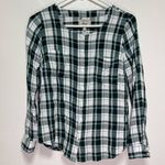G.H. Bass & Co. Green Plaid Button Down Scoop Neck Long Sleeved Top White Photo 0