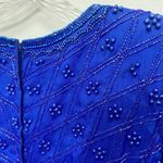 VTG Sassy Doll Bead Silk Dress Padded Shoulder Sequin Y2k Floral Cocktail Party Blue Photo 6