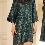 Jude Connally Delia Sequins Dress Palace Green Bell Sleeves Shift Size Small New Photo 0