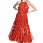 MARIA LUCIA HOHAN Maella Silk Tent Dress Red Chiffon Ruffled Plisse Halter Gown Size 10 Photo 14