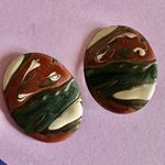 Vintage 80's Retro oval Painted Earrings Photo 1