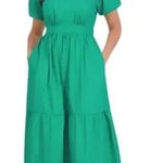 French Connection  Poplin Puff Sleeve V Neck Tiered Fit and Flare Maxi Dress XL Photo 0