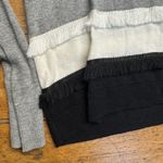 Kensie  Womens Fringe Trim Gray Black And White Sweater Small‎ Photo 3