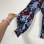 Kobi Halperin Blue Red Floral Print Blouse Womens S Boho Flowy Shirt Sheer Photo 4