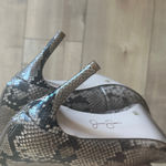 Jessica Simpson  Snake Animal Print Zip 3” Heels Gold Chain Anklet Shoes Sz 8.5 Photo 4
