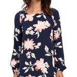 Billabong  Blue Floral Dress Heart Strayed‎ Back Strap Long Sleeves A-Line Small Photo 0