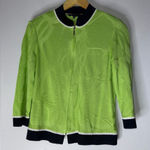 Ming Wang  Green Zip Green Textured Floral Jacket Black Trim Small Photo 0