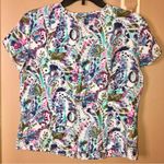 Liz Claiborne Crazy Horse 100% Silk Floral Paisley Button Front Blouse Blue 10 Photo 1