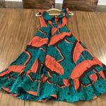 Sika Mia leaf Ruffle cotton sleeveless midi teal black tropical dress 0 NWT Green Photo 4