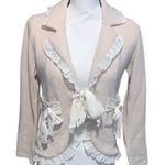 213  Cream Blazer Jacket with Ruffle Details Wool Lace Bow Boho Feminine Photo 0
