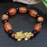 Handmade Natural Agate Carnelian Stone Pi Xiu Fengshui Lucky Stretch Bracelet Photo 0
