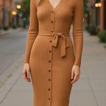 Lucky Brand NWT  Long sleeve tie waist Ribbed midi Sweater Dress Photo 0