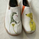 UIN Womens Slip On Sneakers Travel Shoes Casual Loafers Yellow Dog Size 8 White Photo 2