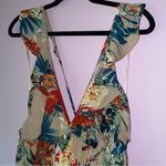 Filly Flair Size L Maxi Dress Tan Tropical Floral Ruffle Tiered Open Back Photo 1