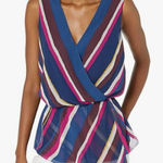 Trina Turk  faux wrap rainbow stripe blouse asymmetric hem size XS multicolor Photo 0