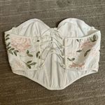 SheIn White Pink Green Floral Embroidery Tie Back Corset Crop Top Small Photo 1