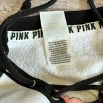 PINK - Victoria's Secret VS Pink Lace Up Varsity Crew Sweatshirt Womens M Oversized White Black Rose Logo Photo 7