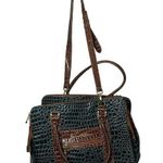 SAMANTHA Emerald Green Brown Croc Embossed Leather Three Compartment Travel Tote Photo 0
