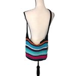 The Sak Crocheted Bag Crossbody Shoulder Color Block Black Blue Red Multi Stripe  Photo 1