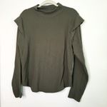 Free People  Dark Olive Green Ruffle Long Sleeve Top Photo 3