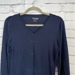 Calvin Klein  Navy V-Neck Longsleeve Stretch Top Relaxed Y2K Preppy M Blouse Photo 4