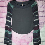 Free People  FAIRGROUND THERMAL WASHED BLACK WIDE NECK PATTERNED BELL SLEEVES XS Photo 0