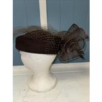 Vintage 100% Wool Brown Hat With Mesh Ruffle OS Kentucky Derby Church Photo 4