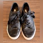 Isaac Mizrahi  Live! Black Leather Embossed Eel Ribbon Tie Sneakers, Size 7.5 Photo 2