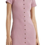 Madewell  Womens Casual Button Front Ribbed Short Sleeve Mini Dress‎ XS Rose Pink Photo 0