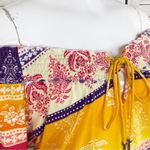 Joyous & Free Floral Damask Colorblock Tunic Dress Small Off Shoulder Smocked Yellow Photo 5