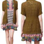 Anthropologie Angel of the North Olive Green Open-Front Knit Crochet Cardigan Photo 1