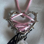 handmade pink ribbon spiked heart & pearl necklace π©· soft grunge coquette jewelry Photo 0