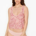 Victoria's Secret  Lace Trim Button Up Cami Tank Top S PINK FLORAL SRTIP Photo 0