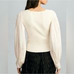 Anthropologie Ivory Twofer Faux Wrap Sweater With Satin Balloon Sleeves Size XXS Photo 2