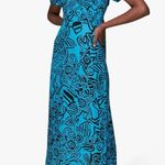 Whistles NEW Starflower Linen Blend Puff Sleeve Midi Sheath Dress Blue Photo 0