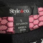 Style & Co  Black Pink Paisley Print Long Sleeve Knit Stretchy Dress Boho Size L Photo 7