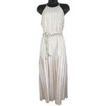 Lulus Women’s Beach Town Bound Striped Pleated Midi Dress Ivory/Tan Size Medium Photo 2