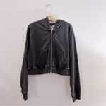 Good American Jeanius Shrunken French Terry Zip Cropped Hoodie Washed Black Grey Photo 1