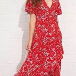 Abel the label  V Neck BOHO Maxi Dress Floral Short Sleeve Smocked High Low sz M Photo 0