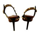 Valentino Garavani Rockstud Slingback Heels Brown Leather Gold Stud Pumps 39.5 Photo 4