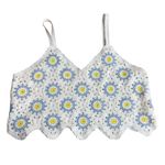 Wowo Women’s Size S Crochet Granny Square Tank Top White Yellow Blue Cottagecore Photo 0