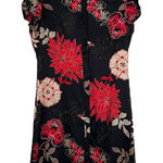 Bebe  Women's Black Floral Button Down Collared Short‎ Sleeve Silk Shirt Dress M Photo 0