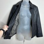 kim rogers Vintage 100% leather jacket zip up black animal print lining 90s Y2K small goth Photo 3