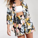 Calia Womens Palm Print Button Down Cover up Linen Shirt Size Large NWT Photo 0